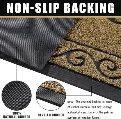 Yimobra Welcome Mats for Front Door 29.5x17, Heavy Duty Waterproof Outdoor Door Mat Outside Entrance, Non-Slip Low Profile Indoor Entryway Mat for Garage Patio, Beige Brown