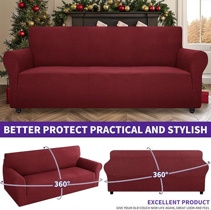 ZNSAYOTX Super Stretch Couch Cover (72"-92") Universal Sofa Covers with Elastic Bottom, Dog Cat Pets Friendly Washable Furniture Protector Fitted Sofa Slipcovers Stay in Place (Wine Red, Sofa)