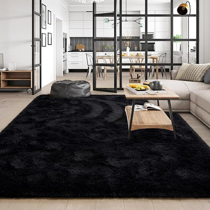 Amearea 8x10 Premium Soft Fluffy Rug Modern Shag Carpet, Fuzzy Shaggy Rugs for Bedroom Living Room Teen Apartment Decor, Comfortable Indoor Furry Dorm Carpets, Black