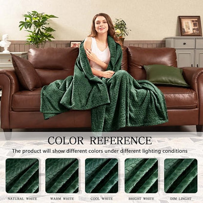 Inhand Fleece Throw Blanket, Super Soft Flannel Cozy for Adults, Washable Lightweight for Couch, Sofa, Bed, Office, Warm Plush for All Season, Green, 50"×60"