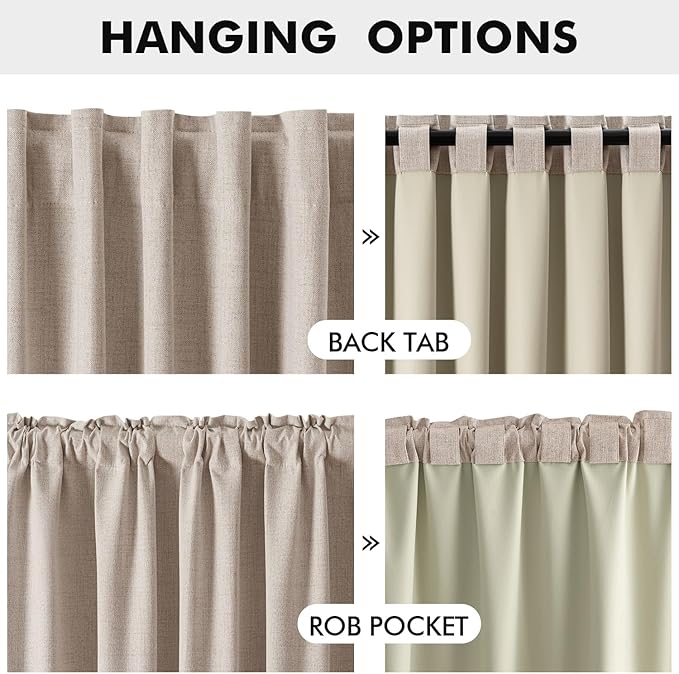 MIULEE 100% Blackout Linen Curtains for Bedroom, Beige Solid Luxury Decor Thermal Insulation Room Darkening Drapes for Living Room Nursery Back Tab Rod Pocket 42 x 108 Inches, 2 Panels