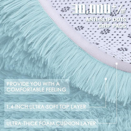OLANLY 2x3 Machine Washable Small Bedside Rug, Soft Fluffy Shaggy Entryway Throw Rugs for Bedroom, Living Room, Indoor Floor Carpet for Kids Girls and Boys, Home Decor Aesthetic, Light Blue