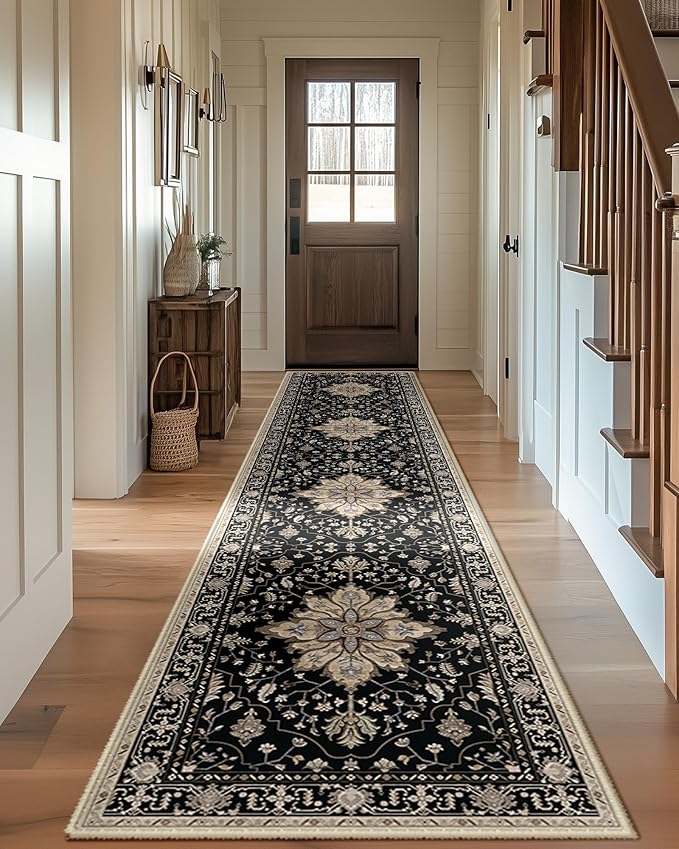 Area Rugs 2'x10' Runner Rug Non Slip Washable for Kitchen Hallway Bedroom Beside Laundry Room Bathroom Rug, Floor Carpet, Black Brown Neutral Dark Tan