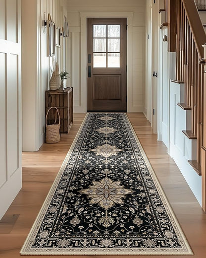 Area Rugs 2'x10' Runner Rug Non Slip Washable for Kitchen Hallway Bedroom Beside Laundry Room Bathroom Rug, Floor Carpet, Black Brown Neutral Dark Tan