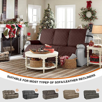 VANSOFY Waterproof Recliner Couch Covers, Sofa Covers 1-Piece Washable Reclining Sofa Cover Non-Slip Furniture Protector with Elastic Straps Pocket for Dogs, Pets(Chocolate,3 Seater)