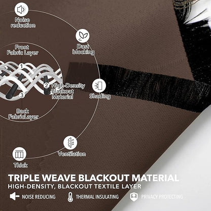 Deconovo Back Tab and Rod Pocket Blackout Curtains, Thermal Insulated Window Curtain Set - Blackout Panels for Bedroom, 52x63 Inch, Brown, 2 Panels