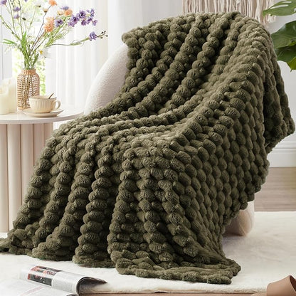 EXQ Home Fleece Throw Blanket for Couch and Bed, 3D Imitation Large Turtle Shell Jacquard Decorative Blankets, Plush Lightweight Fuzzy Flannel Blanket Suitable for All Seasons (50"×60",Moss Green)