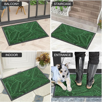 Colorxy Waterproof Doormat, Sturdy Natural Rubber Front Indoor Mat, Non Slip Low Profile Indoor Outdoor Door Mats, Stain and Fade Resistant Floor Mat, Easy Clean Patio Entrance Mat, 71''x47'', Green