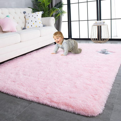 TWINNIS Super Soft Shaggy Rugs Fluffy Carpets, 4x5.9 Feet, Indoor Modern Plush Area Rugs for Living Room Bedroom Kids Room Nursery Home Decor, Upgrade Anti-Skid Rectangular Fuzzy Rug, Pink