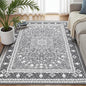Lofus 5x7 Area Rugs for Living Room, Machine Washable Non-Slip Area Rug, Low Pile Large Rugs for Bedroom, Kitchen, Dining Room, Home Office, Vintage Oriental Print Rug, Light Grey with White