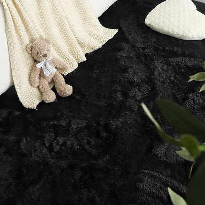 LOCHAS Ultra Soft Indoor Modern Area Rugs Fluffy Living Room Carpets for Children Bedroom Home Decor Nursery Rug 2x8 Feet, Black
