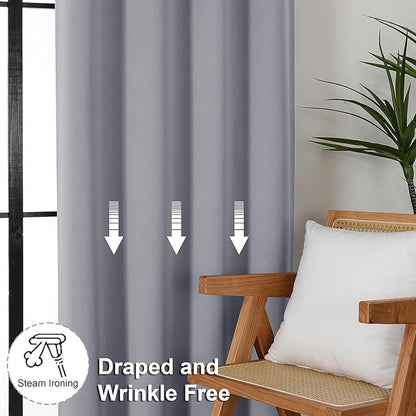 Simplebrand Ava Silver Grey Blackout Curtains for Bedroom, 72 Inch Length 2 Panels, Privacy Thermal Insulated Rod Pocket Window Curtains for Patio French Door, W40 x L72 Inch