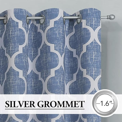Beauoop 100% Blackout Curtains 84 Inches Long 2 Panels for Bedroom Living Room Blue Moroccan Geo Room Darkening Thermal Insulated Soundproof Grommet Top Window Treatments Drapes, 50x84 Set of 2