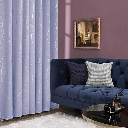 Deconovo Blackout Curtains, Thermal Insulated Soundproof Drapes with Wave Dots Foil Print, 38 x 36 Inch, Set of 2, Machine Washable Window Curtain for Bedroom Living Room Nursery Kitchen, Light Purple