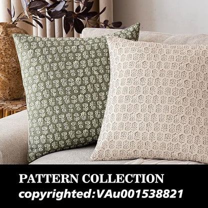 Foindtower Set of 2 Decorative Neutral Floral Print Throw Pillow Covers Vintage Accent Farmhouse Cushion Covers Boho Home Decor for Sofa Couch Chair Bedroom Living Room,20×20 Inch,Sage Green