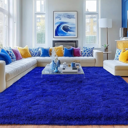 Rugs for Living Room 8x10, Soft Shaggy Modern Shag Area Rug for Bedroom, Upgrade Non-Slip Plush Fluffy Carpet for Kids Boys Girls Room Home Decor Aesthetic, Royal Blue
