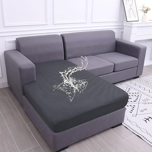 hyha Waterproof Sectional Couch Covers, Non Slip Sofa Couch Cushion Covers L Shape, Thick Stretch Jacquard Fabric, Washable Sofa Slipcovers with Elastic Bottom (1 Piece for Chaise XL, Grey)
