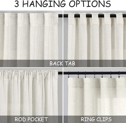 Cream Kitchen Curtains 36 Inch Length Set 2 Panel Back Tab Pocket Semi Sheer Light Filtering Short Drapes Linen Modern Farmhouse Curtain Tiers for Cafe Bathroom Basement Small Window 52x36