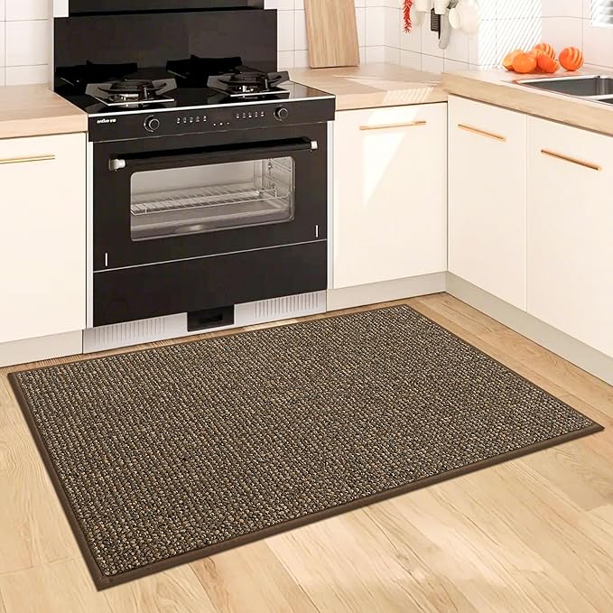 BEQHAUSE Kitchen Rugs 24"x36", Non-Slip Kitchen Mats for Floor, Super Absorbent and Stain Resistant Kitchen Rugs, Machine Washable Rugs for Kitchen, Hallway, Laundry & Sink, Brown