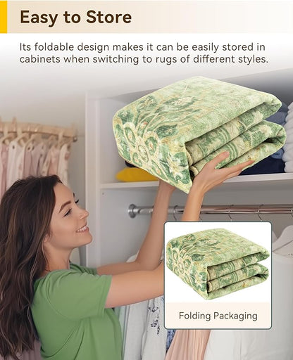 Area Rugs 8ft Washable Non-Slip, Floral Vintage Distress Print Pattern Medallion Carpet for Living Room Bedroom Dining Room, Sage Green Yellow