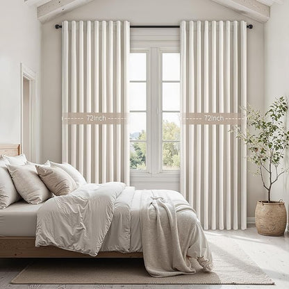 Extra Wide Total Blackout 96 Inch Curtains 72 Inches Wide for Living Room Ivory Cream Pleat Linen Blackout Curtain for Large Window Treatment Privacy Thermal Drapes Rod Pocket(72"W x 96"L 1 Panel)