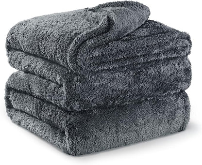 Exclusivo Mezcla Plush Fuzzy Fleece Bed Blanket King Size, Super Soft, Fluffy and Warm Blankets for Couch, Bed, All Season (Dark Grey, 90x104 inches)