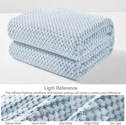 Exclusivo Mezcla Fleece Throw Blanket Extra Large, Super Soft and Warm Blankets for Couch, Sofa and Bed Waffle Textured, Cozy, Fuzzy and Lightweight (Heather Slate Blue, 50x70 Inches)