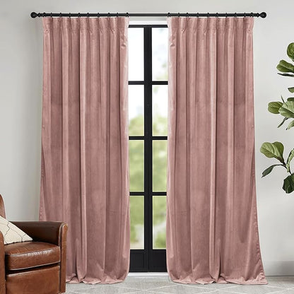 RYB HOME Girls Curtains for Bedroom, Back Tab Room Darkening Baby Kids Velvet Curtains 90 inches Long for Nursery, W 52 x L 90, 2 Panels Set