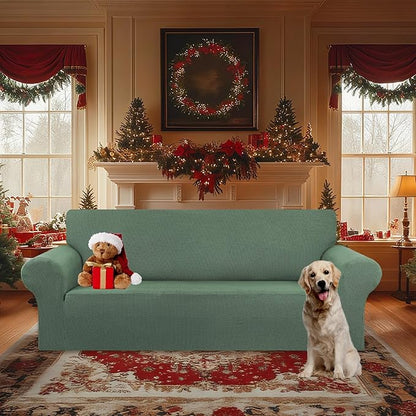 KEKUOU Stretch Oversized Sofa Slipcover 1 Piece Couch Sofa Cover (94"-110") Furniture Protector 4 Seater Sofa with Elastic Bottom for Kids,Pet.Jacquard Checked Pattern Fabric(X Large,Greyish Green)