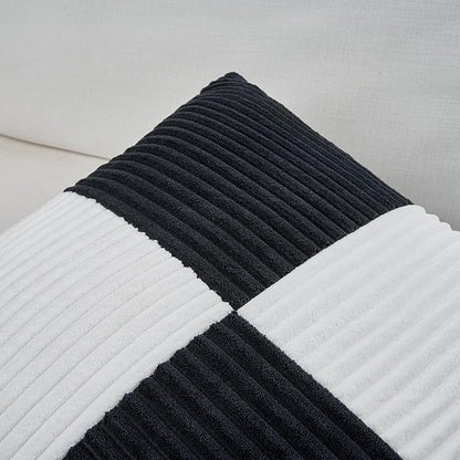 Fancy Homi Set of 2 Black White Big Decorative Throw Pillow Covers 24x24 Inch for Couch Bed Sofa, Modern Farmhouse Boho Home Decor, Soft Cross Corduroy Patchwork Accent Square Cushion Case 60x60 cm