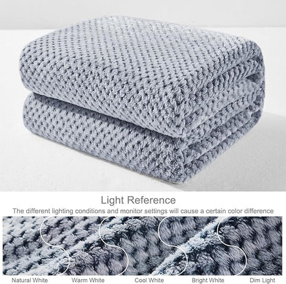 Exclusivo Mezcla Fleece Bed Blanket Queen Size, Super Soft and Warm Blankets for Couch, Sofa and Bed Waffle Textured, Cozy, Fuzzy and Lightweight (Heather Navy Blue, 90x90 Inches)