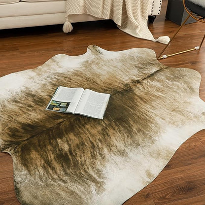AROGAN Western Decor Faux Fur Cowhide Rug, 7 x 6.2 Feet Premium Animal Skin Cow Hide Rug, Durable Cow Print Rugs for Wall Decor, Western Floor Carpet for Bedroom Living Room, Brownish