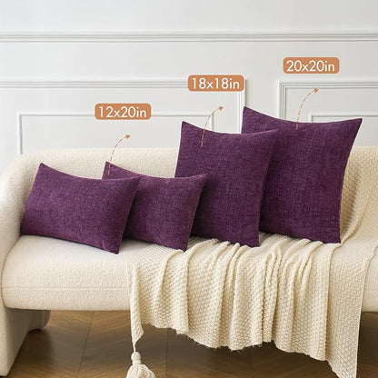 MIULEE Pack of 2 Couch Throw Pillow Covers 12x20 Inch Soft Plum Purple Chenille Lumbar Pillow Covers for Sofa Living Room Solid Dyed Cases