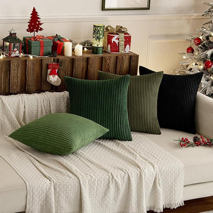 MIULEE Boho Farmhouse Throw Pillow Covers 18x18 Inch Set of 4 Mordern Neutral Green Cushion Covers Soft Corduroy Nordic Home Decor for Spring Couch Bed Sofa Living Room Green-Black
