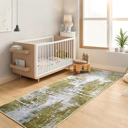 2x6 Sage Green Rug Runners for Hallways Kitchen Runner Rug Non Slip Washable Long Runner Rugs with Rubber Backing Soft Abstract Carpet Runner for Hallways, Kitchen, Bathroom, Entryway