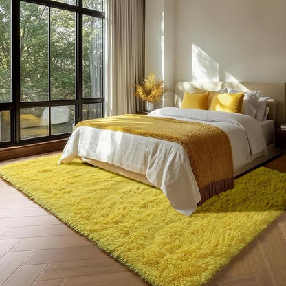 ONASAR Yellow Rugs for Living Room Bedroom, 5x8 Fluffy Bedside Area Rug, Soft Plush Shaggy Indoor Floor Carpet for Nursery Kids Girls Boys Teen Dorm Home Office Decor Aesthetic