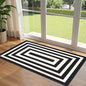 Front Door Mat Indoor Entrance - 2x4.3 Ft Modern Washable Layered Doormat Outdoor Entrance Porch Rug Non-Slip Black White Geometric Runner Rug for Kitchen Bedroom Laundry Room Porch Decor