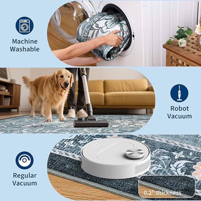 GarveeHome Mist Blue 2x3 Door Mat Indoor Rugs for Entryway Provence Small Botanical Grove Cottagecore Washable Non-Slip Low-Pile Rug for Bedroom Kitchen Bathroom Entrance