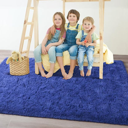Chicrug Soft Area Rugs for Bedroom Living Room Plush Fluffy Rug 4x6 Feet, Shag Furry Area Rug Carpet Non Shedding for Nursery Children Kids Girls Room Home Decorative, Navy