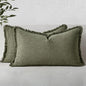 MIULEE Decorative Lumbar Throw Pillow Covers Neutral Linen Fringe Throw Pillows Set of 2 Olive Green Boho Farmhouse Cushion Covers for Couch Sofa Bed Living Room Spring Home Decor 12x20 Inch