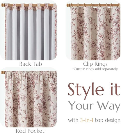 jinchan Blackout Floral Curtains for Living Room Bedroom Linen Blend Curtain Farmhouse Brick Red Printed with Lined Back Tab Rod Pocket Drapes Window Treatments 2 Panels 84 Inch