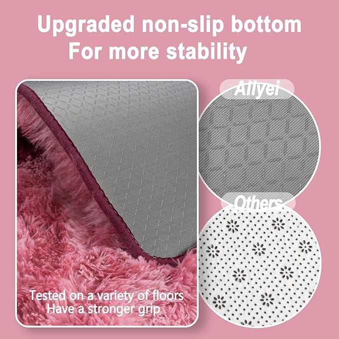 Soft Runner Rugs for Bedroom Hallways, 2x6 Tie-Dyed Blush Pink Fluffy Shag Throw Area Rug Non Slip for Bedside Dorm, Long Shaggy Furry Carpet for Nursery Living Room
