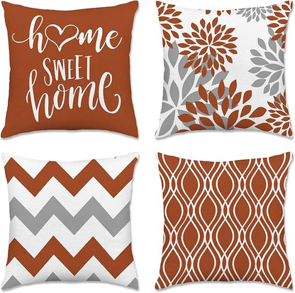 Hexagram Geometric Burnt Orange Pillow Covers 16x16 Set of 4, Decorative Outdoor Boho Modern Throw Pillow Covers, Home Sweet Home Farmhouse Cushion Case for Couch Sofa Bedroom Indoor Decor(No Insert)