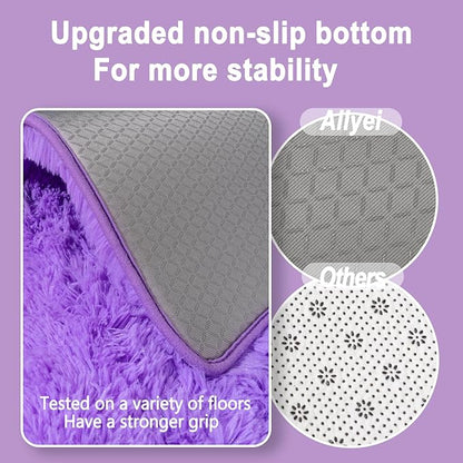 Ultra Soft Runner Rugs for Bedroom Hallways with Upgraded Non-Slip Rubber Backing & Thick Memory Sponge, 2 Packs 2x6 Feet Fluffy Shag Throw Area Rug for Bedside Dorm Light Purple