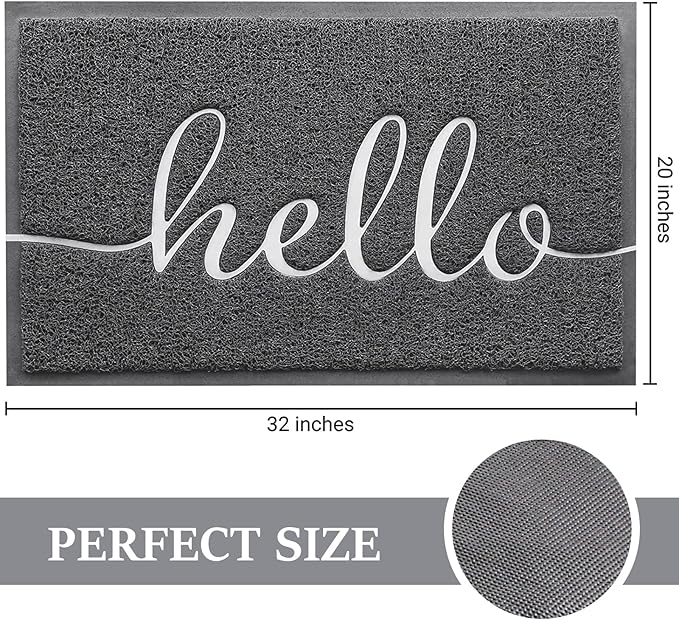 BeneathYourFeet Door Mat (32"x20",Dark Grey), Welcome Mat Low Profile Front Doormat Non Slip Mats for Entryway, Patio, High Traffic Areas