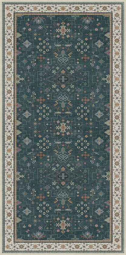 Dark Green Oushak 3x6 Kitchen Rug - Modern Vintage Boho Floral Moody, Washable Low Pile Non-Slip Area Rugs for Large Entryway, Door Mat Indoor Entrance, Kitchen, Bedroom Beside Bed