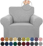 KEKUOU Stretch Single Sofa Slipcover 1 Piece Couch Sofa Cover (31"-55") Furniture Protector 1 Seater Sofa with Elastic Bottom for Kids,Pet.Jacquard Small Checked Pattern Fabric(Small,Silver)