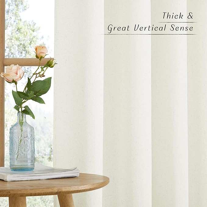 NICETOWN Off White Curtains Linen Blend for Bedroom, Vintage Grommet Thick Flax Semi Sheer Privacy Added Window Treatment Light Filtering for Flat/Apartment, 55" W x 72" L, 2 Panels