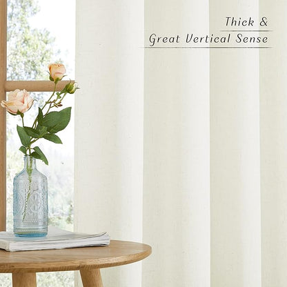 NICETOWN Off White Curtains Linen Blend for Bedroom, Vintage Grommet Thick Flax Semi Sheer Privacy Added Window Treatment Light Filtering for Flat/Apartment, 55" W x 72" L, 2 Panels