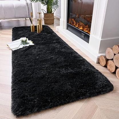 Chicrug Soft Runner Rugs for Bedroom Living Room Plush Fluffy Rug 3x10 Feet, Shag Furry Area Rug Carpet Non Shedding for Nursery Children Kids Girls Room Home Decorative, Black